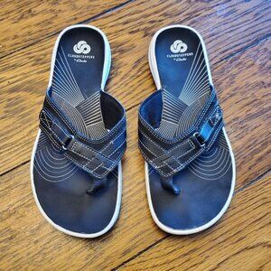 Women's Clarks Cloudsteppers Flip Flop Thong Sandal. Size 8, Black, Ex Cond!